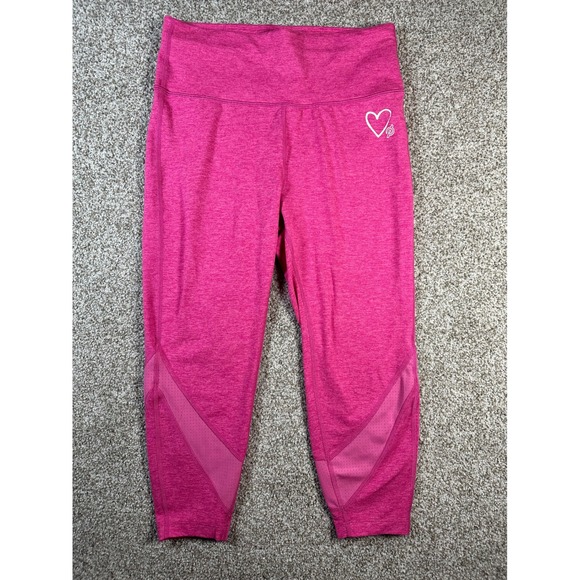 Peloton Pants - Peloton Womens Pink Heathered High Rise Mesh Crop Leggings Size M Heart Logo